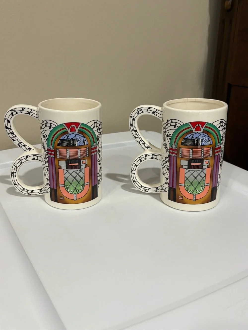 Vintage Sarsaparilla Deco 1986 Five and Dime Juke Box Mug Set Drink Retro